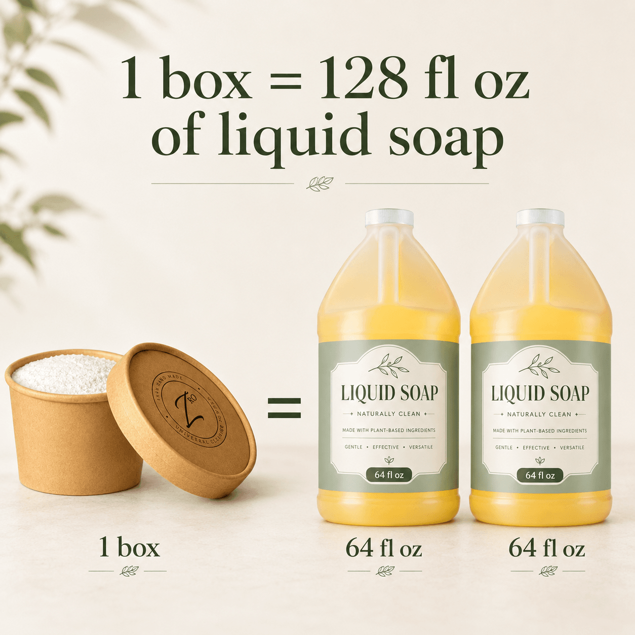 1 box equals 128 fl oz of liquid soap